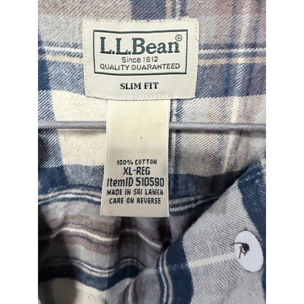 LL BEAN FLANNEL XL SLIM FIT Soft Item 510590 100% Cotton - Picture 3 of 3